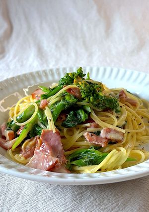 カフェ風💕菜の花とベーコンクリームパスタ-レシピのメイン写真