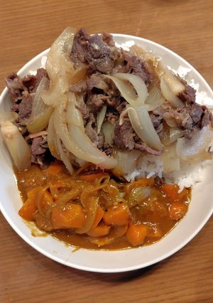 【同時進行】牛あいがけ丼【カレー粉】-レシピのメイン写真