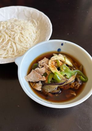 ナスとピーマンの肉炒めのつけ汁-レシピのメイン写真