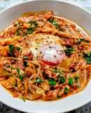 簡単ランチ！卵キャベツもやしトマトスープ