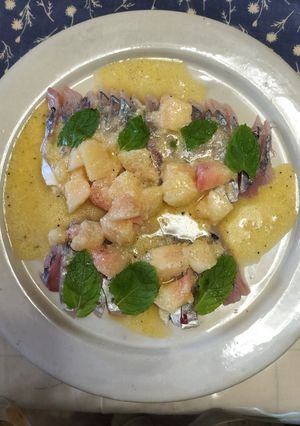鯵のカルパッチョ 桃とチーズのソース-レシピのメイン写真