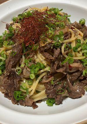 韓国風牛バラとネギのパスタ-レシピのメイン写真