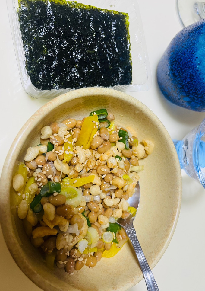 混ぜるだけ！揚げ玉沢庵納豆の韓国海苔巻き-レシピのメイン写真