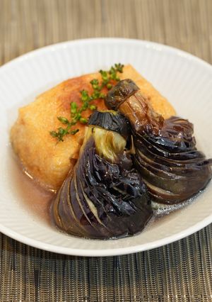 小ナスで♪茶筅なすと座布団揚げのだし浸し-レシピのメイン写真