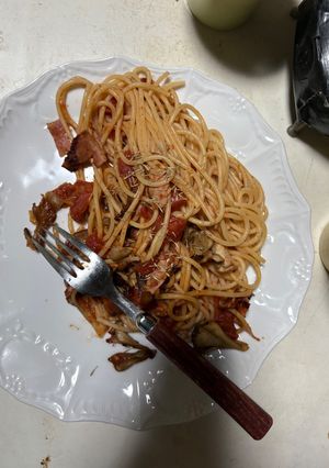 簡単！舞茸とベーコンのトマトパスタ♪-レシピのメイン写真