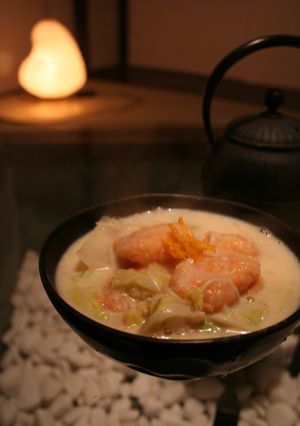 にんじん水団入り豆乳と酒粕の鍋　-レシピのメイン写真