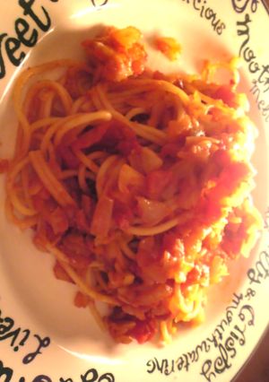 トマトのパスタ：アマトリチャーナ-レシピのメイン写真