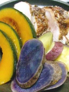 蒸し野菜と鶏ムネ肉を和風ドレッシングで-レシピのメイン写真