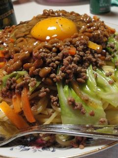 がっつり食べたい!納豆&ひき肉パスタ!-レシピのメイン写真