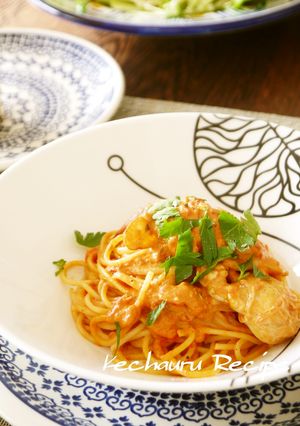 鍋用の渡り蟹で♪絶品トマトクリームパスタ-レシピのメイン写真
