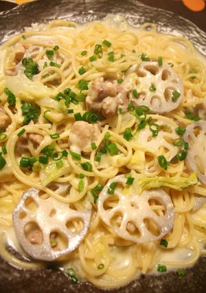 鶏と白菜のチーズクリームスパゲティー-レシピのメイン写真