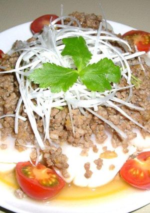 お豆腐の蒸しもの♡ホタテとひき肉をのせて-レシピのメイン写真