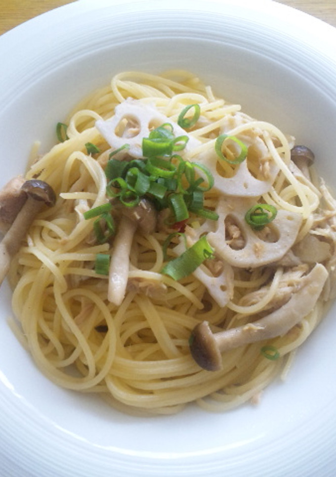ツナ缶ときのことレンコンの和風パスタ-レシピのメイン写真