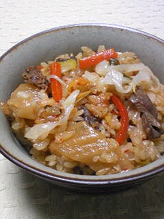 本格風☆キムチと牛ごぼうの炊き込みご飯-レシピのメイン写真