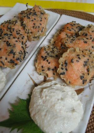 鮭の胡麻天～胡麻豆腐ディップ添え-レシピのメイン写真