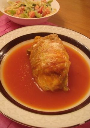 ★鶏ミンチと豆腐のロール白菜トマト煮★-レシピのメイン写真