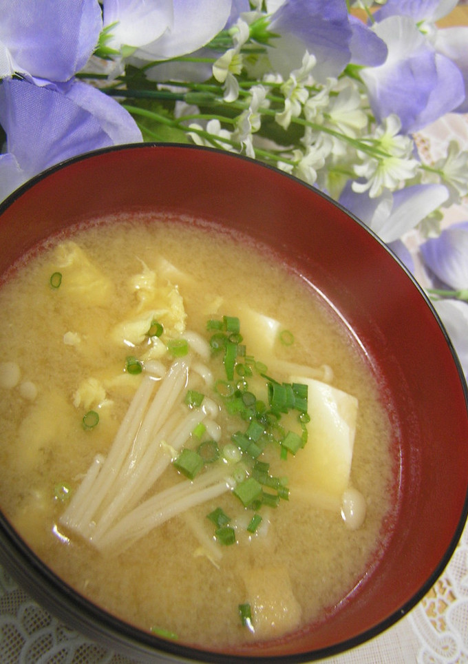 簡単ホッと☆豆腐とエノキの卵とじお味噌汁-レシピのメイン写真