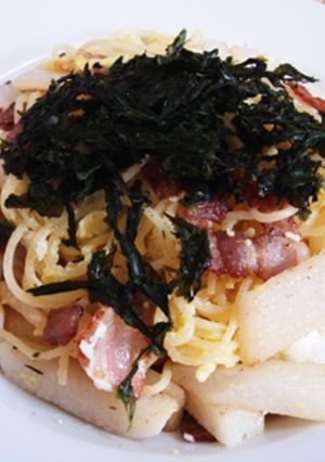 弁当庵の朝食「ベーコンと長芋のパスタ」-レシピのメイン写真