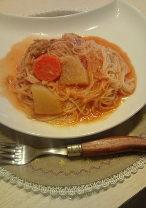 前日のトマト鍋のソーメンパスタ☆-レシピのメイン写真