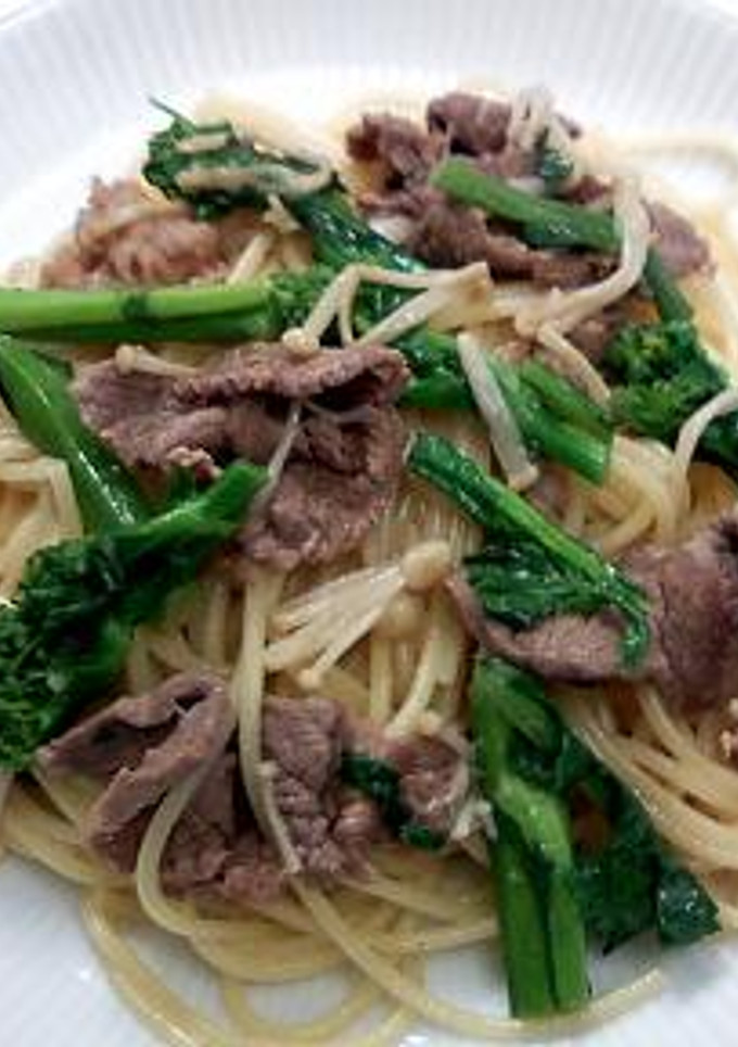 な花とえのきと牛肉の和風パスタ-レシピのメイン写真