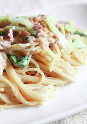 納豆と青梗菜の豆乳味噌パスタ。-レシピのメイン写真