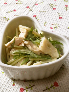 鶏胸肉*蓮根*水菜の簡単サラダ和え♬-レシピのメイン写真