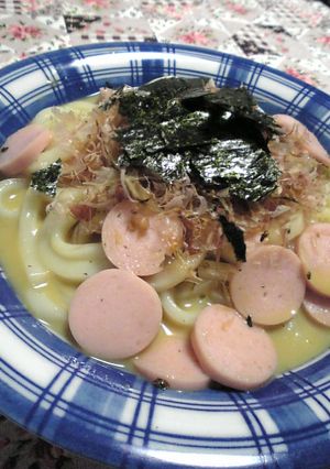 コンビニクッキング♪うどんカルボナーラ?-レシピのメイン写真
