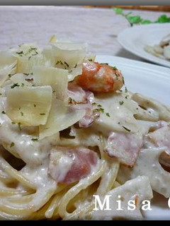 蓮根と海老とベーコンのクリームパスタ-レシピのメイン写真