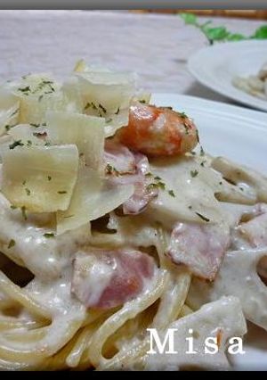 蓮根と海老とベーコンのクリームパスタ-レシピのメイン写真
