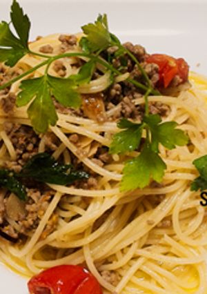 ひき肉と亜麻仁のペペロンチーノ-レシピのメイン写真