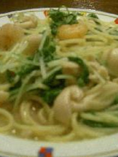 アンチョビ風味!水菜とエビのパスタ -レシピのメイン写真