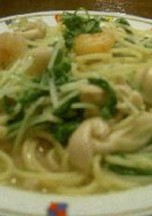 アンチョビ風味!水菜とエビのパスタ -レシピのメイン写真