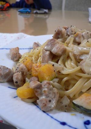 豆乳で♫鶏とかぼちゃのクリームパスタ-レシピのメイン写真