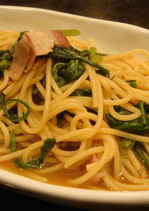 春菊とベーコンの☆和風パスタ☆-レシピのメイン写真