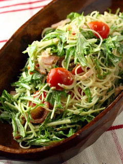 水菜とハムのパスタサラダ 和風胡麻マヨ味-レシピのメイン写真