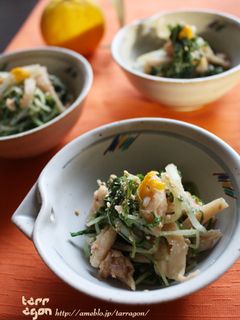 シャキシャキ水菜と鶏皮の胡麻ポン和え-レシピのメイン写真