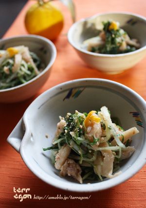 シャキシャキ水菜と鶏皮の胡麻ポン和え-レシピのメイン写真