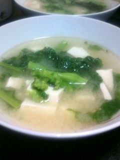 菜の花と絹豆腐のお味噌汁-レシピのメイン写真