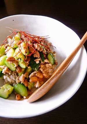 きゅうりと納豆の辛味炒めのせご飯-レシピのメイン写真