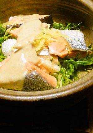塩鮭と水菜の蒸し物　胡麻風味-レシピのメイン写真