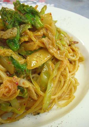 春野菜のキムチカルボナーラスパゲッティ-レシピのメイン写真