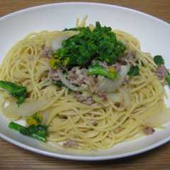 รูปของ 菜の花と豚ひき肉のパスタ
