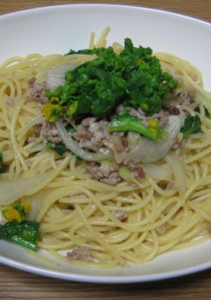 菜の花と豚ひき肉のパスタ-レシピのメイン写真