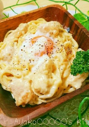 親子パスタ(カルボナーラの鶏肉版)-レシピのメイン写真