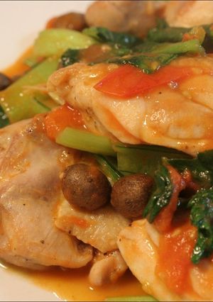 鶏肉と小松菜のトマト炒め煮～むかご入り～-レシピのメイン写真