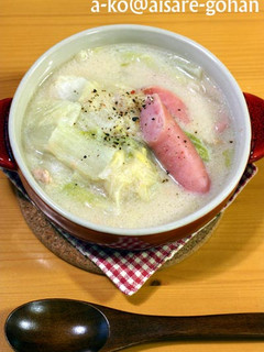 「豆乳で♪白菜とウインナーのクリーム煮」-レシピのメイン写真