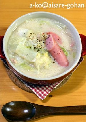 「豆乳で♪白菜とウインナーのクリーム煮」-レシピのメイン写真
