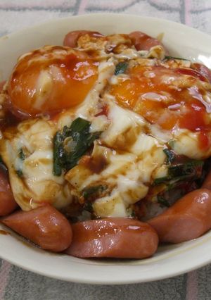 ニラ温たま丼☆ウインナー添え-レシピのメイン写真
