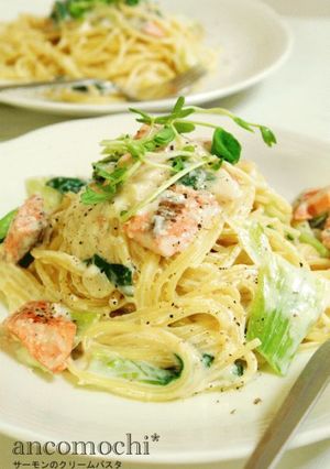 春キャベツとサーモンの濃厚クリームパスタ-レシピのメイン写真