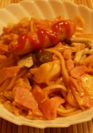 ☆独りランチクリーミーなうどんナポリタン-レシピのメイン写真